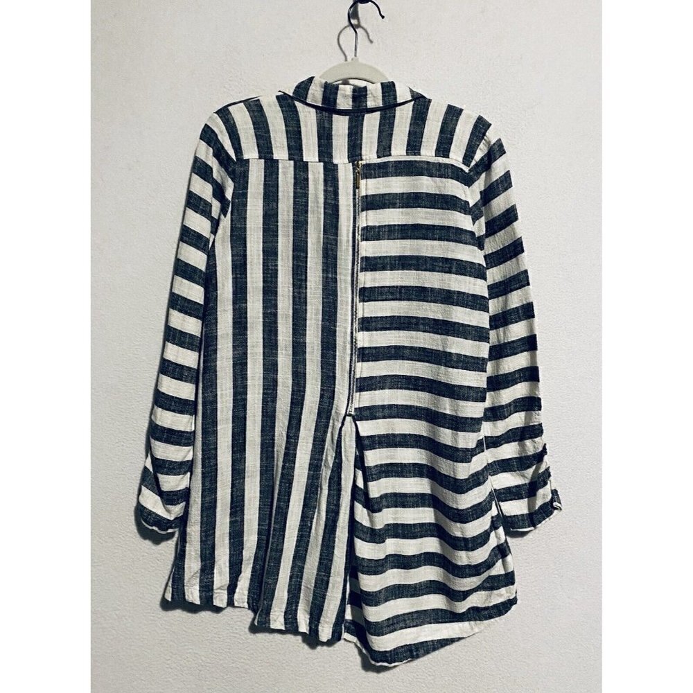 Soft Surroundings Top Womens Small Black White Striped Camina Tunic Linen Boho - Picture 6 of 8